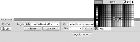 Dreamweaver's color picker enables you to choose from a wide selection of colors, from the palette or right off the desktop, with the Eyedropper tool.