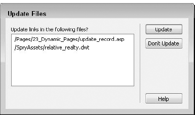 Dreamweaver offers to update all links when a file is moved or renamed.