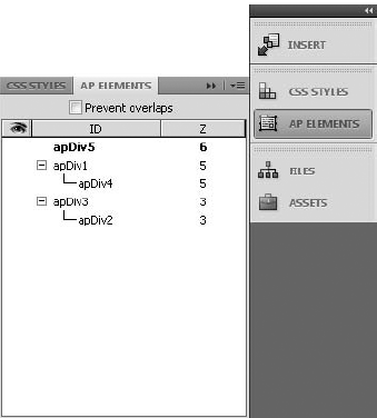 Nested AP elements are shown in the AP Elements panel as child entries and unnested ones are depicted on the same level.