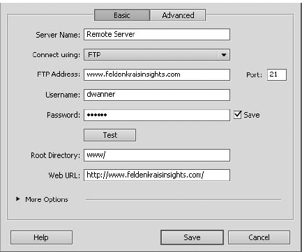 You'll need configuration details from your Web host to create an FTP connection.