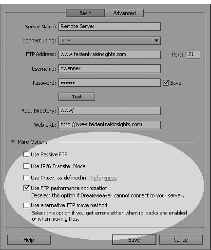 Additional options are available if you are unable to make an FTP connection.