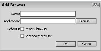 It's best to leave the Name field blank until you choose the browser executable in the Application field; Dreamweaver automatically fills in the name and removes any previously entered value.