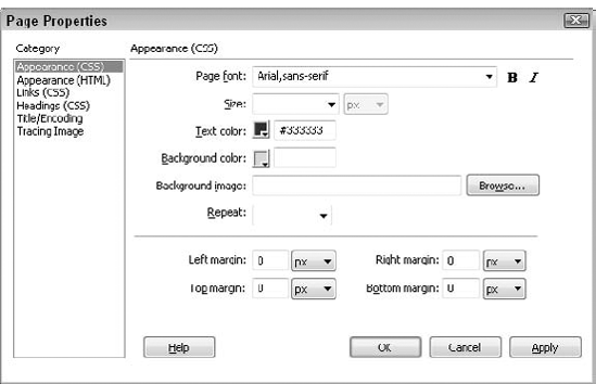 Change your Web page's overall appearance through the Page Properties dialog box.