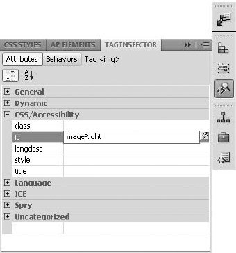 Use the Tag inspector to quickly modify any or all attributes of any tag on the page.