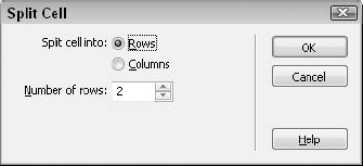 Use the Split Cell dialog box to divide cells horizontally or vertically.