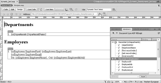 Placeholders for dynamic data are considered invisible elements in Dreamweaver and are highlighted accordingly.