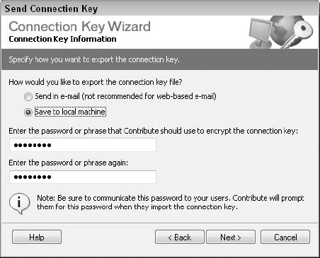 Connection Keys can be sent over a company intranet by e-mail or stored in a secure location on a network.