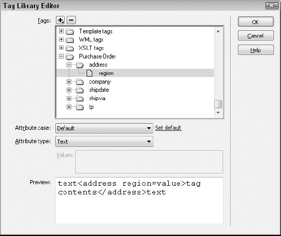 With Dreamweaver's Tag Library Editor, you can completely customize the crafting of new XML files.