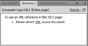 Attach an XML file to an XSLT page through the Bindings panel.