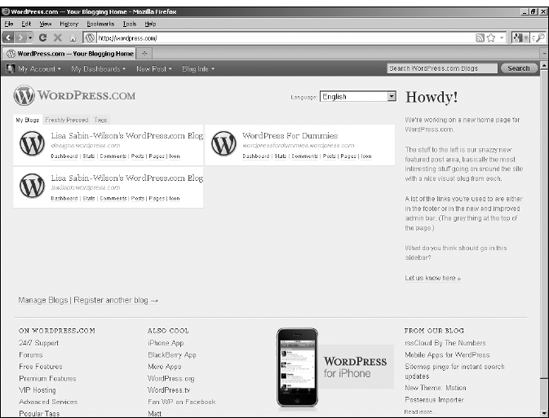 The WordPress.com menu bar.