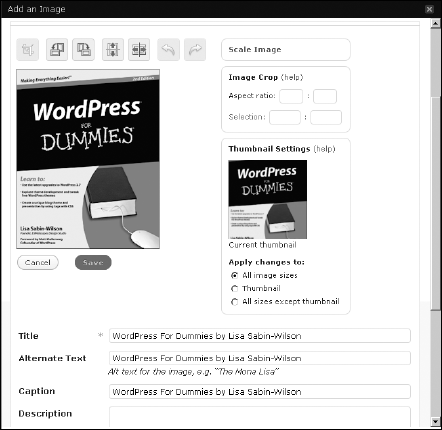 The WordPress Image Editor options.