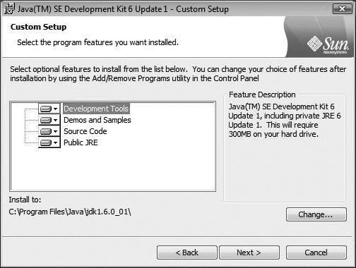 The Sun JDK graphical installer on Windows