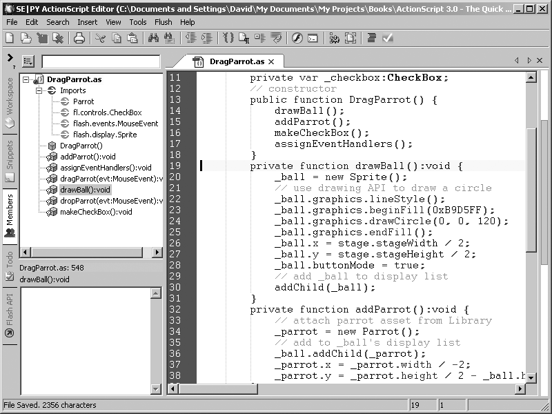The slender but powerful SE|PY ActionScript editor