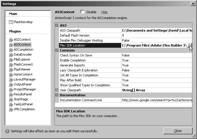 Configuring the Flex SDK location