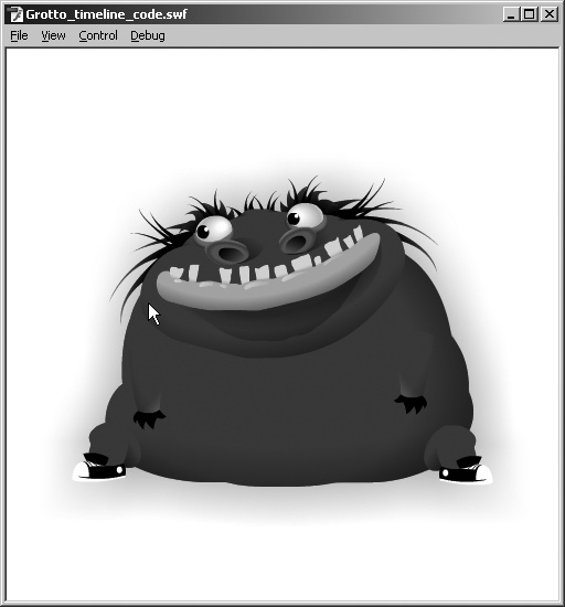 An interactive character responding to the mouse cursor (“Grotto” character created by Chris Georgenes, , used with permission)