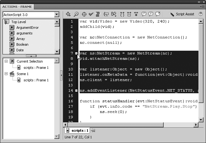 Selecting code displays a pair of minus (Windows) or arrow (Mac) icons