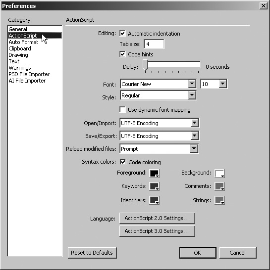 ActionScript preferences