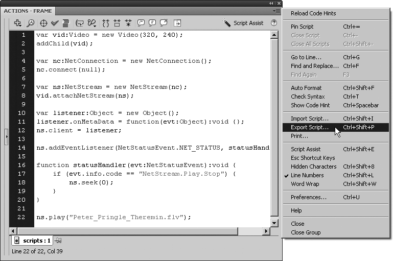 Exporting keyframe code to an external script file