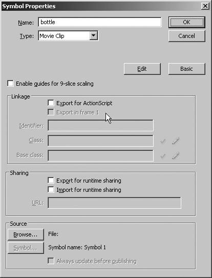 The initial state of the Symbol Properties dialog box