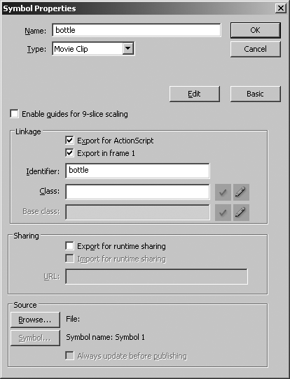 Linkage properties in ActionScript 1.0 and 2.0 documents