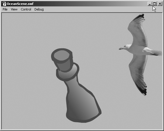 A SWF file with dynamically attached assets (seagull photo by Patrick Nijhuis, used with permission)