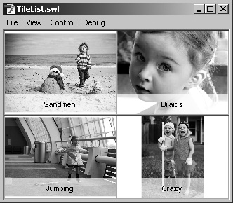 The TileList component displays a grid of images