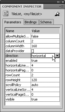 The TileList component parameters