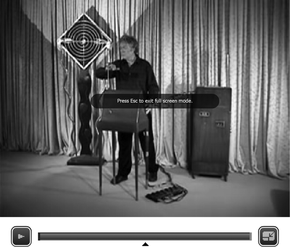 A video in full-screen mode with video UI components (theremin performance by Peter Pringle, , used with permission)