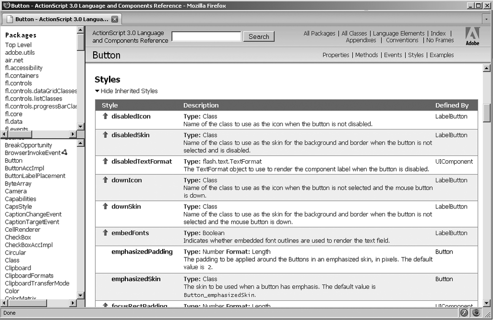 Style properties of the Button class