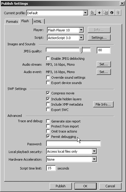 Configuring a SWF file for remote debugging