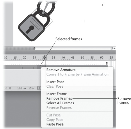 Right-click the Armature layer and you see this context menu. You can change the timing in a pose layer by inserting or removing frames.
