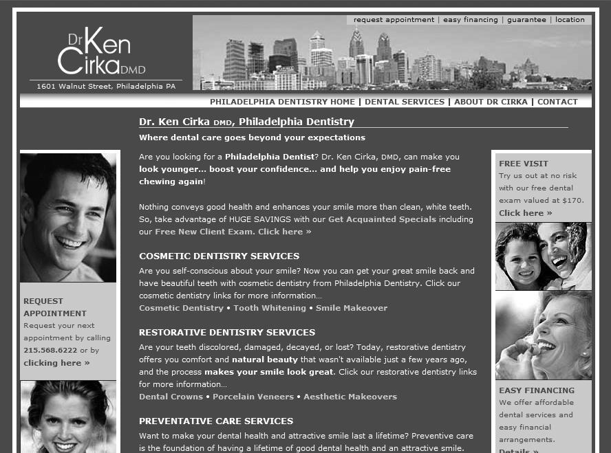 PhillyDentistry.com first redesign, circa July 2004