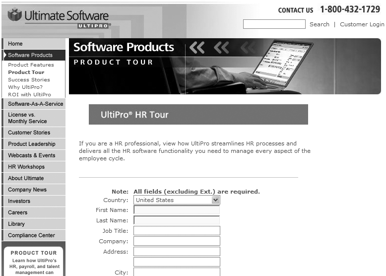 Ultimate Software’s lead generation page