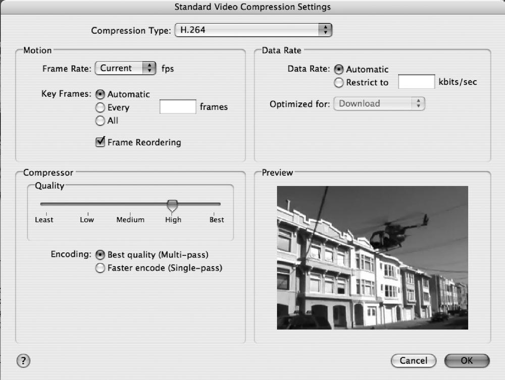 QuickTime Pro standard video compression settings