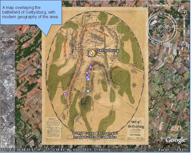 Battle of Gettysburg in Google Maps