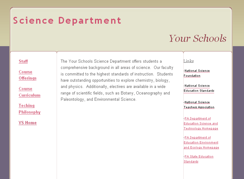Science Department page, assembled in minutes