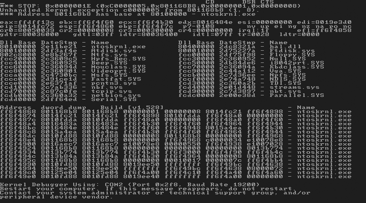 The Windows NT 3.1 “blue screen of death”