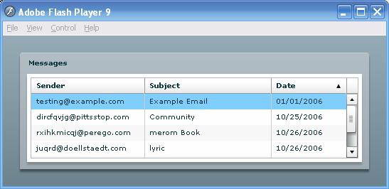 The DataGrid renders a message list from XML: so little code... so much spam