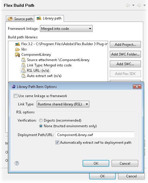 RSL link type defaults to autoextraction of the RSL SWF