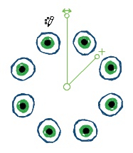 Deco tool Symmetry Brush results using Rotate Around setting