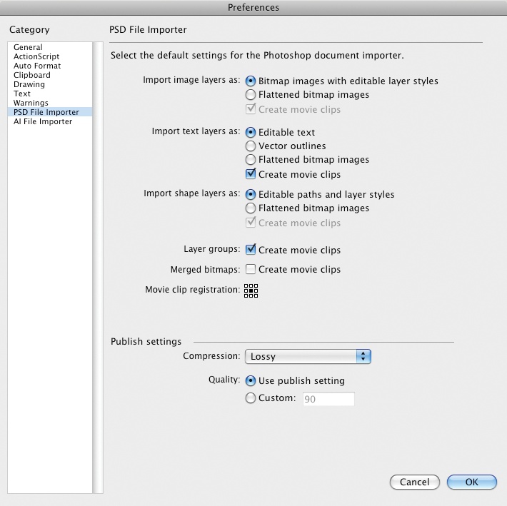 The PSD File Importer preferences