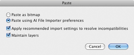 Adobe Illustrator’s Paste options dialog