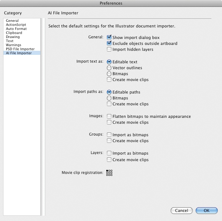 The AI file Importer preferences