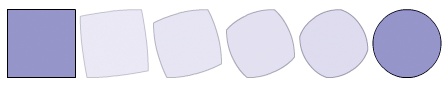 A visual representation of a shape tween on the stage; dark shapes are in keyframes, faded shapes are in interpolated frames