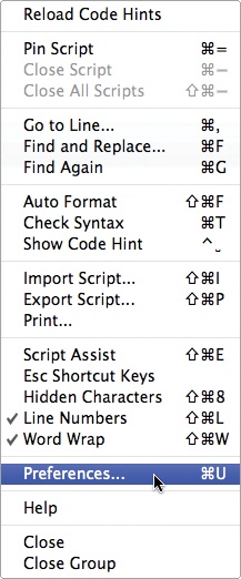 The Actions panel menu options