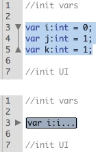 Before and after code collapse in the Actions panel