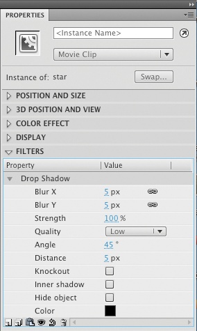 A Drop Shadow filter applied in the Properties panel