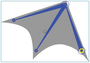 Three bones added to wing shape; root joint shown in yellow