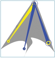 Moving the outer bone (at left) shows unpleasant deformation of default wing