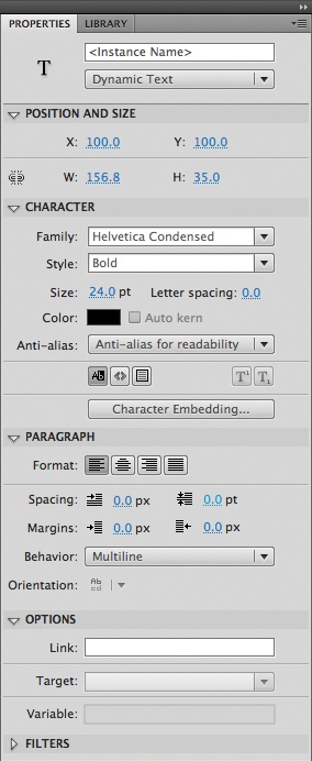 Properties of a Dynamic text field